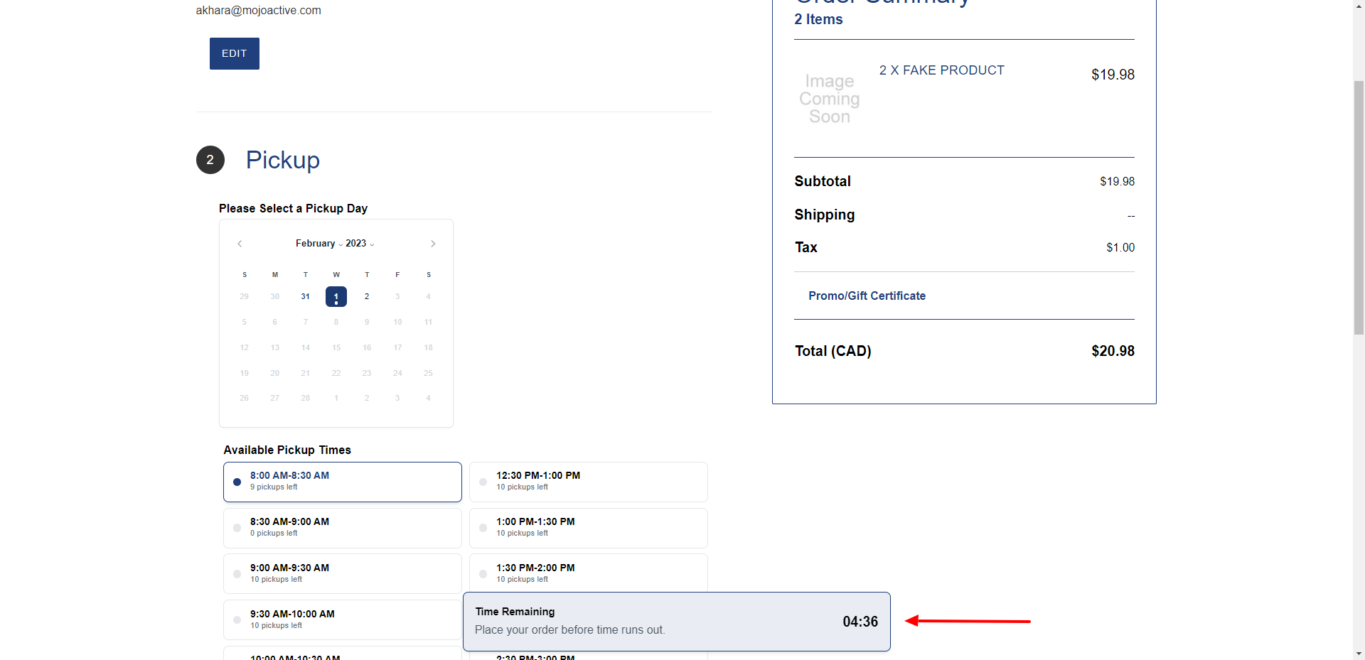 Reservation Timer at Checkout